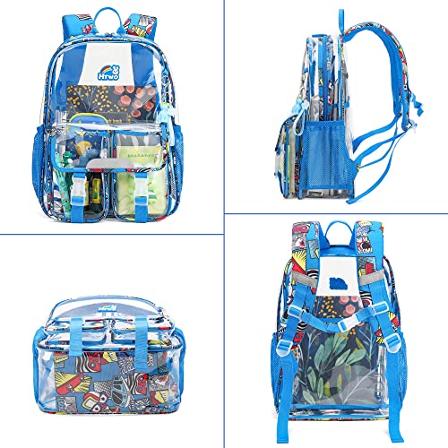 HTWO Clear Backpack, PVC Stadium Approved Backpacks, School Bookbag Suitable for Boys, With Pendant (Dark Blue)