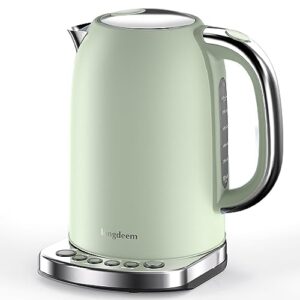 electric tea kettle with temperature control, longdeem 1.7l stainless steel water boiler & heater, 1500 watts for fast boiling, cordless serving with led light, pastel green