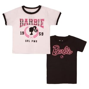 barbie girls short sleeve t-shirt 2-pack, logo girl power short sleeve tees 2 pack bundle set for girls (size 6/6x, white/black)