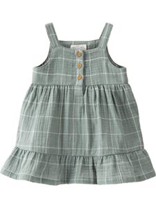 little planet by carter's baby girl's organic cotton dress, spring moss plaid, 9 months