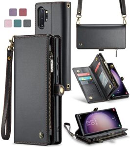 asapdos samsung galaxy note 10+ plus 6.8” case wallet,retro pu leather strap wristlet flip case with magnetic closure,[rfid blocking] card holder and kickstand for men women black