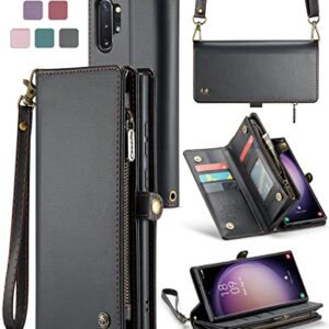 ASAPDOS Samsung Galaxy Note 10+ Plus 6.8” Case Wallet,Retro PU Leather Strap Wristlet Flip Case with Magnetic Closure,[RFID Blocking] Card Holder and Kickstand for Men Women Black