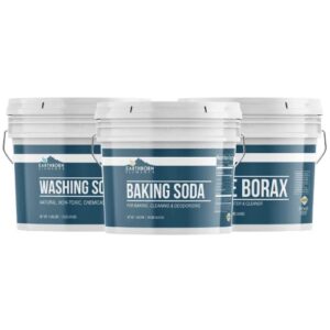 earthborn elements borax powder, washing soda, baking soda bundle (1 gallon ea.) multipurpose for cleaning & laundry, resealable bucket