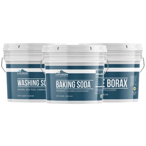 Earthborn Elements Borax Powder, Washing Soda, Baking Soda Bundle (1 Gallon ea.) Multipurpose for cleaning & laundry, Resealable Bucket