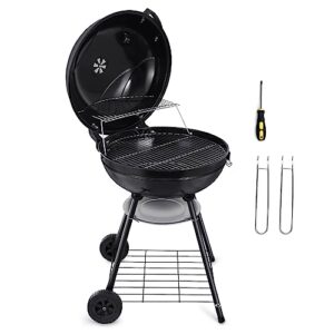hasteel 22 inch charcoal grill, 2 layer grilling racks heavy duty kettle outdoor bbq grill, large 355 square inches for camping backyard picnic patio barbecue cooking, round black enamel lid & bowl