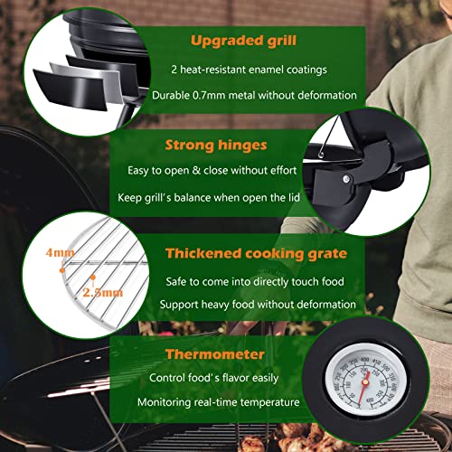 HaSteeL 22 Inch Charcoal Grill, 2 Layer Grilling Racks Heavy Duty Kettle Outdoor BBQ Grill, Large 355 Square Inches for Camping Backyard Picnic Patio Barbecue Cooking, Round Black Enamel Lid & Bowl