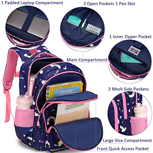 Meisohua Unicorn Backpack for Girls School Backpack 3 in 1 Set Elementary Kindergarten School Bags for Girls with Chest Strap and Lunch Tote Pencil Bag