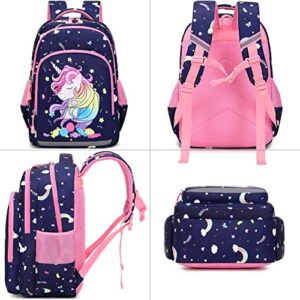 Meisohua Unicorn Backpack for Girls School Backpack 3 in 1 Set Elementary Kindergarten School Bags for Girls with Chest Strap and Lunch Tote Pencil Bag