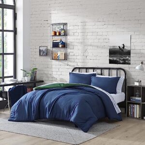 nautica - full bed set, reversible comforter set, includes bonus sham(s), fitted sheet, pillowcase(s) and laundry bag, dorm room essentials (harmead navy, full)