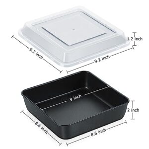 E-far 9x9 Inch Square Baking Pan with Lid Set, Nonstick Square Cake Pans Metal Bakeware for Oven Cooking Lasagna Brownies, Stainless Steel Core & Easy Release, 4 Pieces(2 Pans+2 Covers)