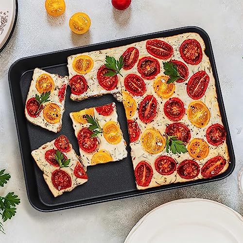 E-far Nonstick Baking Pans Set of 3, Rectangle Stainless Steel Sheet Cake Pan for Toaster Oven, 12.5/10.5/9.4 Inch, Black Bakeware for Brownie Lasagna Casserole Cake, Non-toxic & Healthy, 2 inch Deep