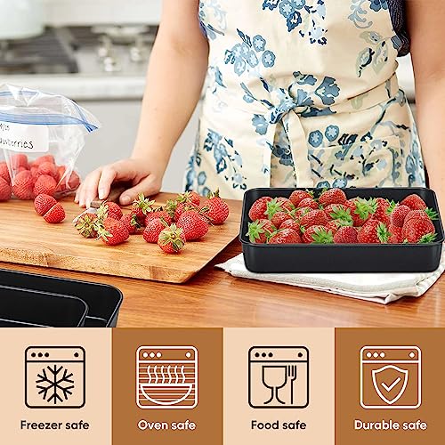 E-far Nonstick Baking Pans Set of 3, Rectangle Stainless Steel Sheet Cake Pan for Toaster Oven, 12.5/10.5/9.4 Inch, Black Bakeware for Brownie Lasagna Casserole Cake, Non-toxic & Healthy, 2 inch Deep