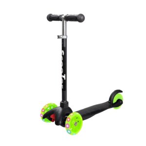ndykjpart scooter for kids, adjustable height, light up led wheels with aluminum 3 wheel glider scooter for ages 2-5, ideal toddler training for ages 3-5 boys and girls (black)