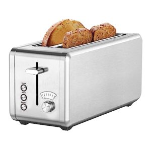 whall long slot toaster 4 slice brushed stainless steel toaster, 7 toast settings with bagel/cancel/defrost functions, toaster warming rack&removable tray for various bread types 1400w,silver
