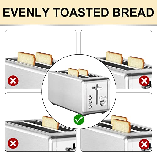 WHALL Long Slot Toaster 4 Slice Brushed Stainless Steel Toaster, 7 Toast Settings with Bagel/Cancel/Defrost Functions, Toaster Warming Rack&Removable Tray for Various Bread Types 1400W,Silver