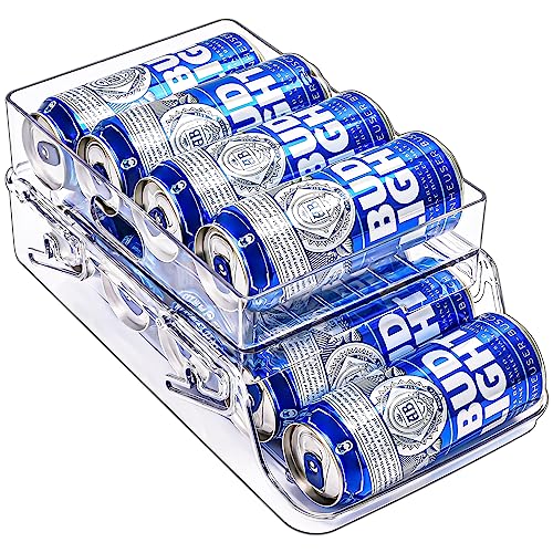 Puricon Large Foldable Skinny Can Organizer, Auto-Rolling Drink Dispenser for 16oz (473ml) / 17oz (500ml) Skinny Tall Cans, Clear, Space-Saving Storage for Fridge, Pantry, and Countertop - 1 Pack