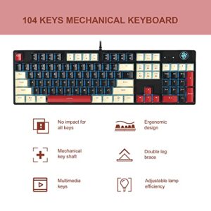 MageGee Mechanical Gaming Keyboard MK-Armor LED Blue Backlit and Wired USB 104 Keys Keyboard with Blue Switches, for Windows PC Laptop Game(White&Black)