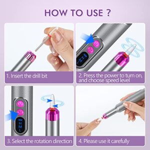 Nail Drill CANDWHIP, Cordless Electric Nail Drill Professional Efile Nail Drill Kit for Acrylic, Gel Nails, Manicure Pedicure Polishing Shape Tools Design for Home Salon Use Gray