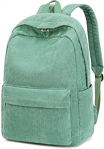 School Backpack for Teens Large Corduroy Bookbag Lightweight 17 inch Laptop Bag for Girls Women Casual High School College Work (Green, 17 inch)