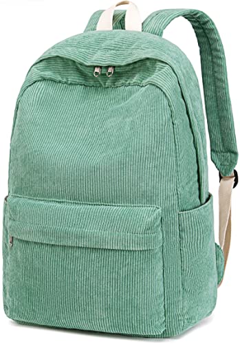 School Backpack for Teens Large Corduroy Bookbag Lightweight 17 inch Laptop Bag for Girls Women Casual High School College Work (Green, 17 inch)