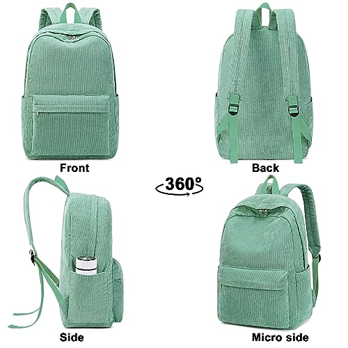 School Backpack for Teens Large Corduroy Bookbag Lightweight 17 inch Laptop Bag for Girls Women Casual High School College Work (Green, 17 inch)