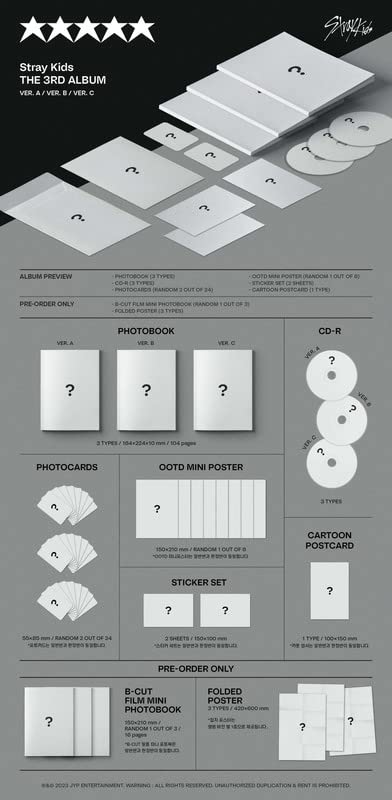 (5-STAR) Stray Kids Album [Normal ver. (Random ver.)]+Pre Order Benefits+BolsVos K-POP Inspired Digital Planner, Digital Sticker Pack (THE 3RD ALBUM)