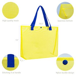 hsmyank 2Pack Large lightweight Simple Mesh Beach Tote Bag With snap Button Reusable Pool Bag for Outdoor Travel Shopping Gym (Yello+Lake green)