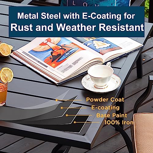 Patio Table with Umbrella Hole 37 Inch Outdoor Patio Table Outdoor Dining Tables Outdoor Metal Table Steel Slat Square Patio Dining Table with 1.57" Umbrella Hole for Garden, Backyard and Porch