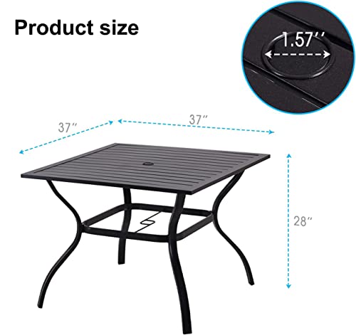 Patio Table with Umbrella Hole 37 Inch Outdoor Patio Table Outdoor Dining Tables Outdoor Metal Table Steel Slat Square Patio Dining Table with 1.57" Umbrella Hole for Garden, Backyard and Porch
