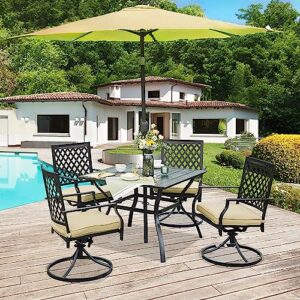 Patio Table with Umbrella Hole 37 Inch Outdoor Patio Table Outdoor Dining Tables Outdoor Metal Table Steel Slat Square Patio Dining Table with 1.57" Umbrella Hole for Garden, Backyard and Porch