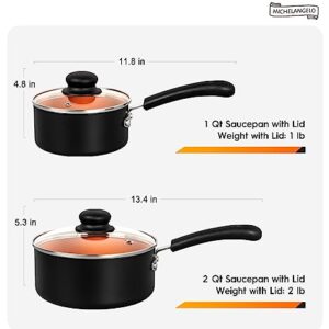 Michelangelo Nonstick Sauce Pan With Lid, 1QT&2QT Ceramic Saucepan, Copper Saucepans,PFAS-FREE Pot Set,Small Pots For Cooking,Multipurpose Cooking Pots Set For Home Kitchen,Dishwasher Safe