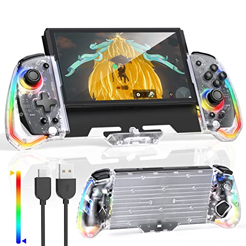 Switch Controller for Nintendo Switch/OLED, One-Piece Switch Pro Controllers Replacement for Joycon, Handheld Switch Grip Remote with 8 RGB Colors, Adjustable TURBO, Dual Motor Vibration, Back Button