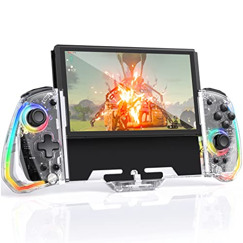 Switch Controller for Nintendo Switch/OLED, One-Piece Switch Pro Controllers Replacement for Joycon, Handheld Switch Grip Remote with 8 RGB Colors, Adjustable TURBO, Dual Motor Vibration, Back Button