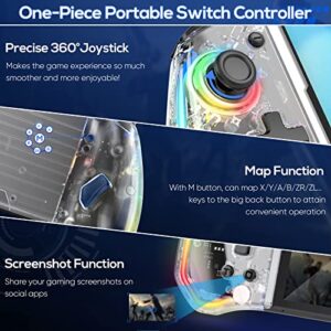 Switch Controller for Nintendo Switch/OLED, One-Piece Switch Pro Controllers Replacement for Joycon, Handheld Switch Grip Remote with 8 RGB Colors, Adjustable TURBO, Dual Motor Vibration, Back Button