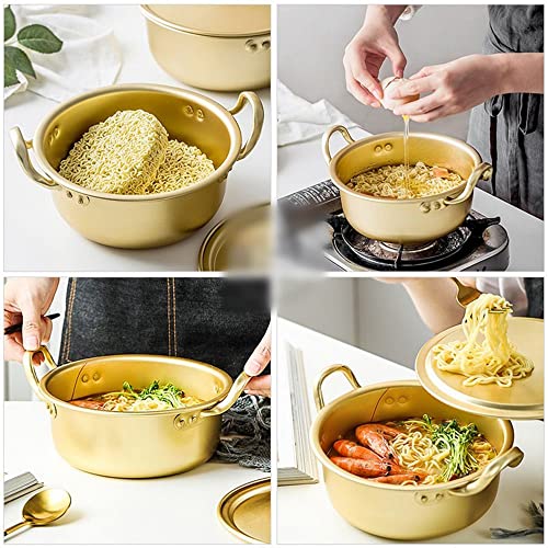 Vctitil Korea Noodle Pot Aluminum Noodle Pot,Nonstick Double Handle Korean Yellow Aluminum Noodles Pot,Cookware for Kitchen,Great for Soup,Pasta(16CM)