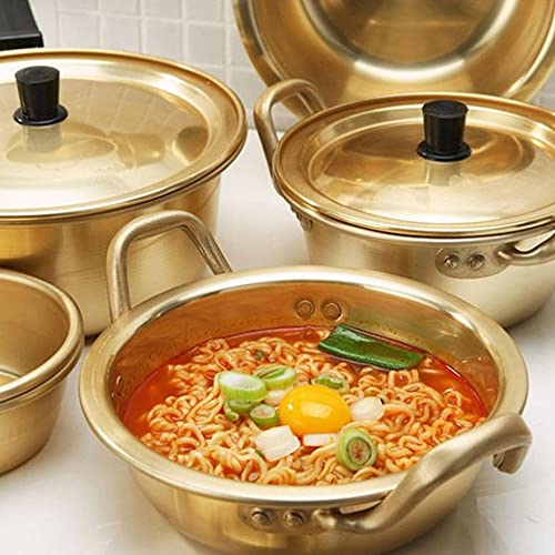 Vctitil Korea Noodle Pot Aluminum Noodle Pot,Nonstick Double Handle Korean Yellow Aluminum Noodles Pot,Cookware for Kitchen,Great for Soup,Pasta(16CM)