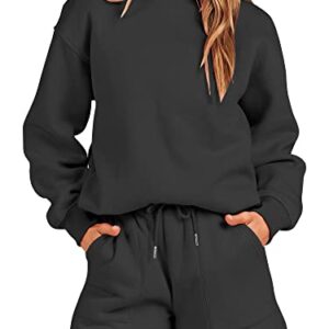 ANRABESS Women 2 Piece Outfits Hoodies Short Set Oversized Fleece Sweatshirt Shorts Sweatsuit Y2K 2023 Fall Clothes Lounge Matching Sweat Set 1046heise-L