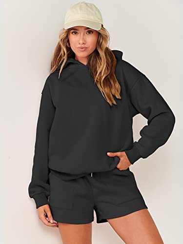 ANRABESS Women 2 Piece Outfits Hoodies Short Set Oversized Fleece Sweatshirt Shorts Sweatsuit Y2K 2023 Fall Clothes Lounge Matching Sweat Set 1046heise-L