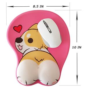 Kawaii Fun Dog Mouse Pad Cute Computer Mouse Pads Gaming Mouse Mat Ergonomic 3D Mouse Pad with Gel Wrist Support Rose
