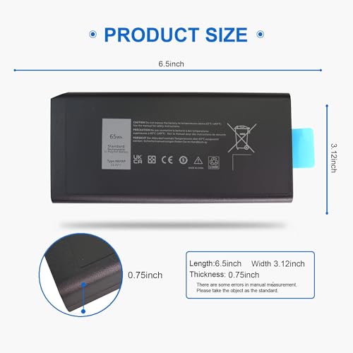 65WH 4XKN5 CJ2K1 X8VWF Battery Compatiable with Dell Latitude 14 Rugged 5404 5414 E5404 Rugged Extreme 7404 7414 E7404, fits P45G P46G001 P46G002 XN4KN 5XT3V 09FN4 451-12187 909H5 11.1V-6 Cells