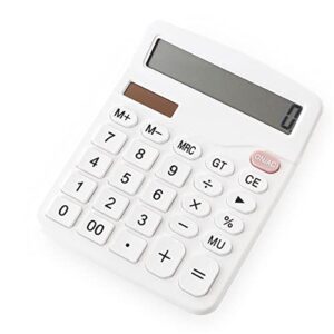 desktop calculator, 12 digits electronic calculators for home office school, solar and battery dual power, calculators financial accounting tools (white)