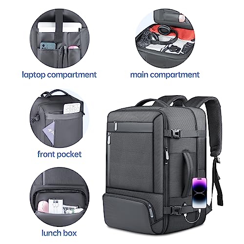 50L Large Travel Backpack for Men, Extra Large Carry On Backpack Airline Approved, Expandable Mens Backpacks Suitcase Luggage Backpack for Travel, 17 Inch Laptop Backpack Gifts for Men/Women, Black