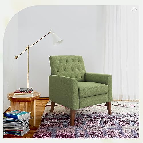 LUE BONA Avocado Green Linen Accent Chair 18.5" H, Button Tufted Armchair, Comfy Living Room Chair with Arms, Upholstered Modern Arm Chairs for Bedroom, Living Room