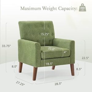 LUE BONA Avocado Green Linen Accent Chair 18.5" H, Button Tufted Armchair, Comfy Living Room Chair with Arms, Upholstered Modern Arm Chairs for Bedroom, Living Room