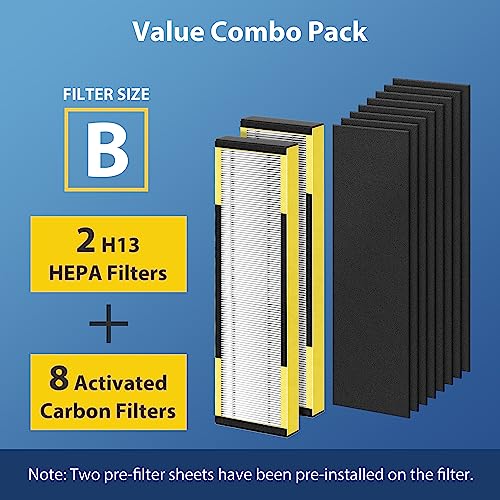 FLT4825 Filter B Replacement for Guardian, CHIVALZ True HEPA Replacement Filter, Compatible with Guardian Air Purifier AC4825 AC4300 AC4800 AC4900 AC4850, 2 H13 Hepa Filters + 8 Carbon Filters