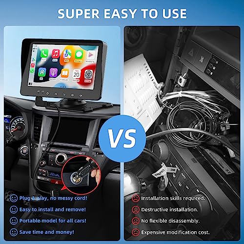 HaMeby CarPlay Screen for Car, Compatible with Apple CarPlay & Android Auto Car Play Dash Mount 7 Inch Display Touch Screen Portable Car Stereo with Bluetooth Plug and Play Easy Use Add to Any Car