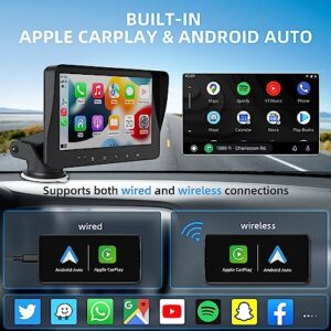 HaMeby CarPlay Screen for Car, Compatible with Apple CarPlay & Android Auto Car Play Dash Mount 7 Inch Display Touch Screen Portable Car Stereo with Bluetooth Plug and Play Easy Use Add to Any Car