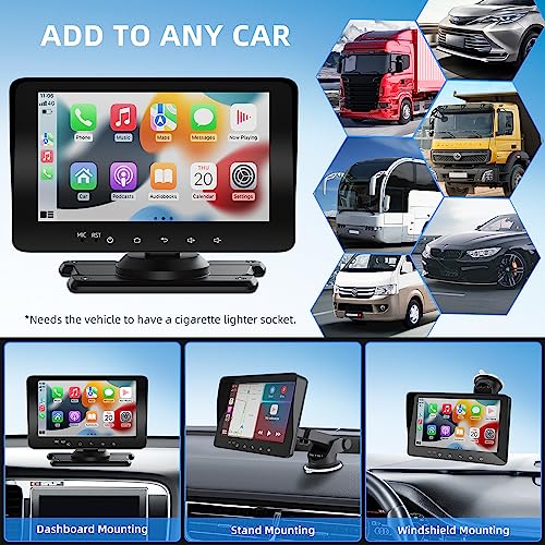 HaMeby CarPlay Screen for Car, Compatible with Apple CarPlay & Android Auto Car Play Dash Mount 7 Inch Display Touch Screen Portable Car Stereo with Bluetooth Plug and Play Easy Use Add to Any Car