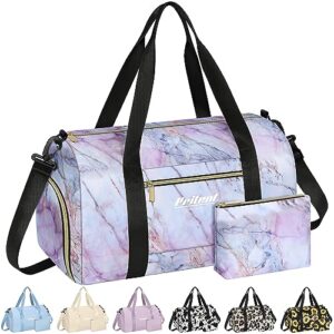pritent gym bag for women with shoe compartment, sport gym tote bags waterproof travel duffle carry on weekender overnight bag for hospital yoga beach maternity mommy 20inch pink marble