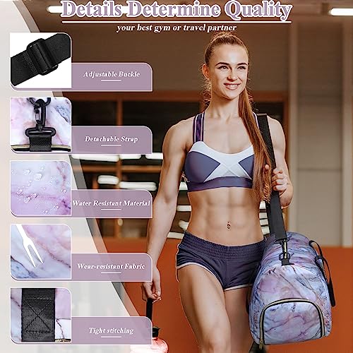 Pritent Gym Bag for Women with Shoe Compartment, Sport Gym Tote Bags Waterproof Travel Duffle Carry on Weekender Overnight Bag for Hospital Yoga Beach Maternity Mommy 20inch Pink Marble